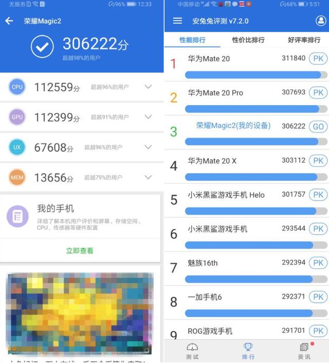 新闻详情页   从跑分方面,我们可以看到,荣耀magic2在安兔兔上的分数